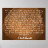 Poster Pour ce que ça vaut F. Scott Fitzgerald Citation (Devant)