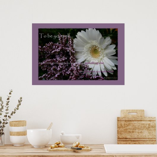 Poster Pour être vous-même blanc gerbera daisy imprimé fl (Cuisine)