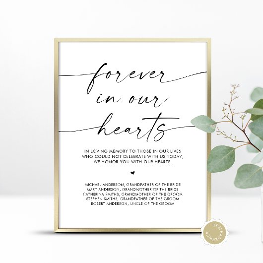 Poster Pour toujours dans nos coeurs, table commémorative