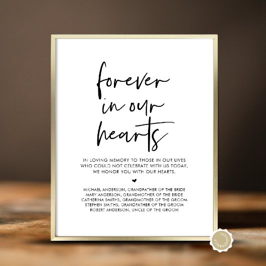 Poster Pour toujours dans nos coeurs, table commémorative