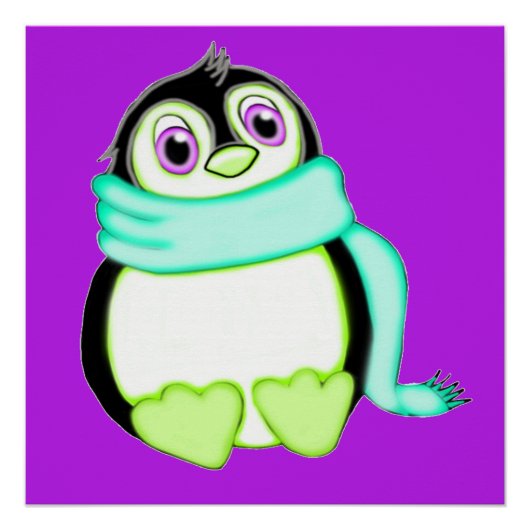 Poster pourpre Perky Penguin (Devant)