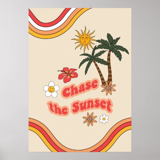 Poster Poursuis le coucher du soleil groovy rétro (Devant)