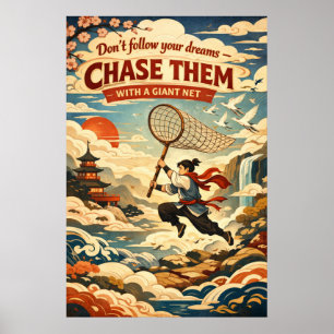 Poster Poursuivez Vos Rêves Filet Géant Art Rétro Asiatiq