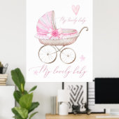 Poster Poussette Bébé Fille Nursery Naissance Aquarelle R (Bureau à domicile)