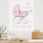 Poster Poussette Bébé Fille Nursery Naissance Aquarelle R (Cuisine)