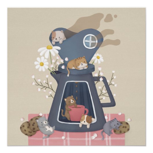 Poster Poussière à café et chatons (Devant)