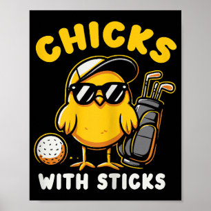 Poster Poussins Avec Bâtons Golfer Girl Golf Club Gol