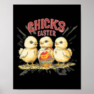 Poster Poussins avec œuf de Pâques ; Style Vintage Joyeus