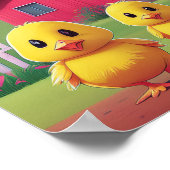 Poster Poussins joyeux de printemps dans la basse-cour (Coin)