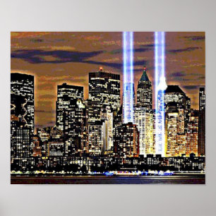 Poster Poutres lumineuses des tours jumelles New York