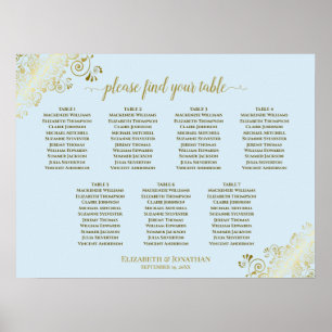 Poster Powder Blue & Gold 7 Table Wedding Seating Chart
