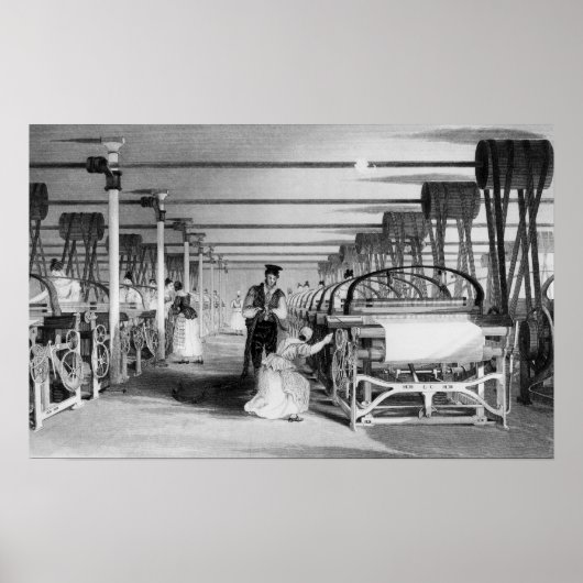 Poster Power Loom Weaving, gravé par J. Tingle, 1835 (Devant)