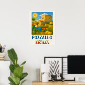 Poster Pozzallo Sicile avec La Torre Cabrera (Bureau à domicile)