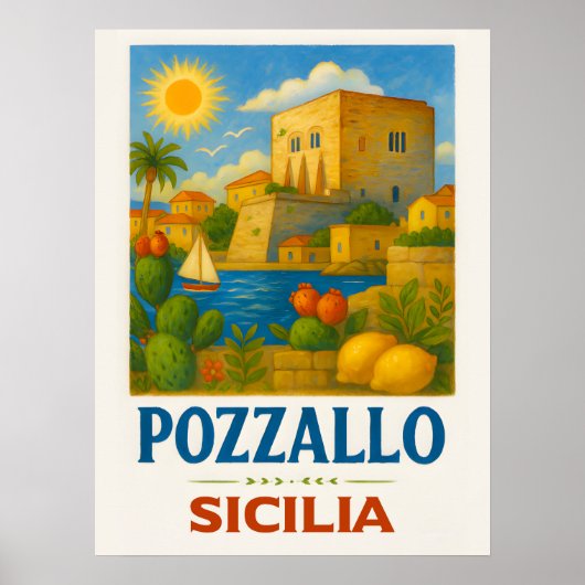 Poster Pozzallo Sicile avec La Torre Cabrera (Devant)