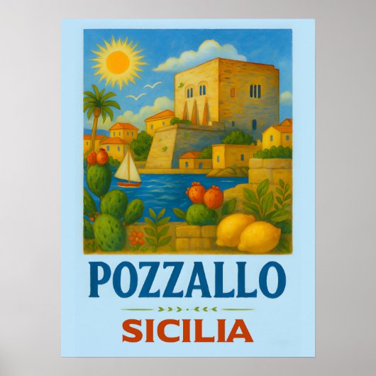 Poster Pozzallo Sicilia featuring La Torre Cabrera (Devant)