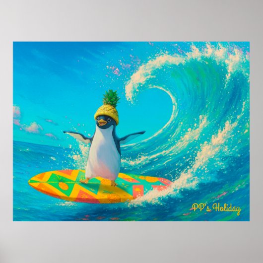 Poster PP the Penguin – Surfing the Wave (Devant)