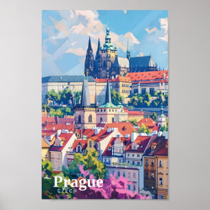Poster Prague City République tchèque Vintage voyage d'ar