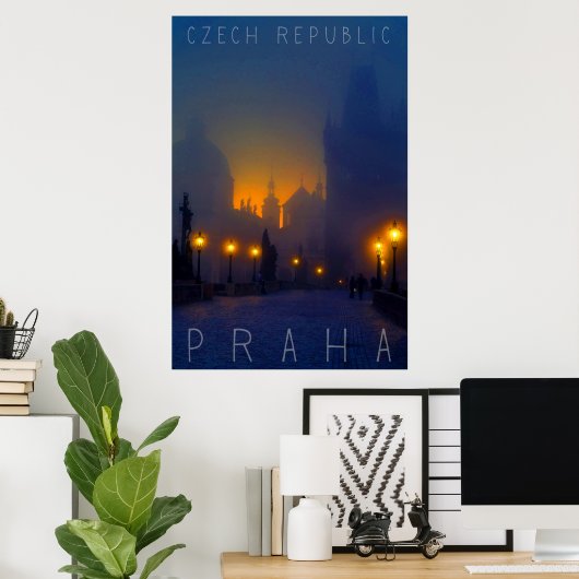 Poster Prague par Nuit, Praha, République Tchèque (Bureau à domicile)