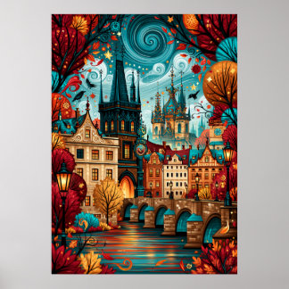 Poster Prague Psychedélique sur le Pont Charles - Vue de