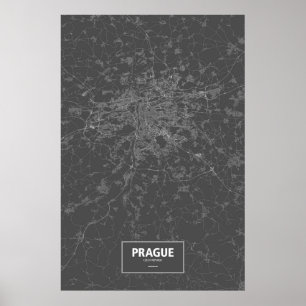 Poster Prague, République Tchèque (blanche sur le noir)