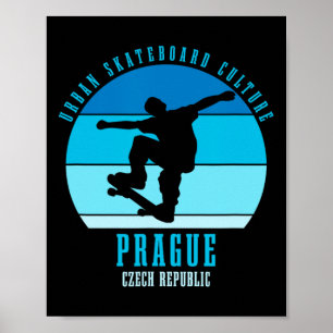 Poster Prague République tchèque Skateboardeur Urne Skate