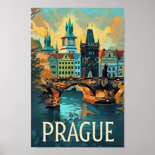 Poster Prague Tchèque Vintage Lieu de Voyage célèbre (Devant)