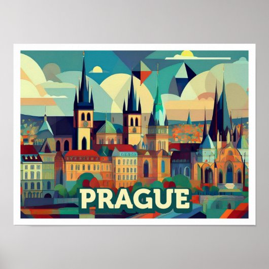 Poster Prague Tchèque Voyage artistique coloré (Devant)