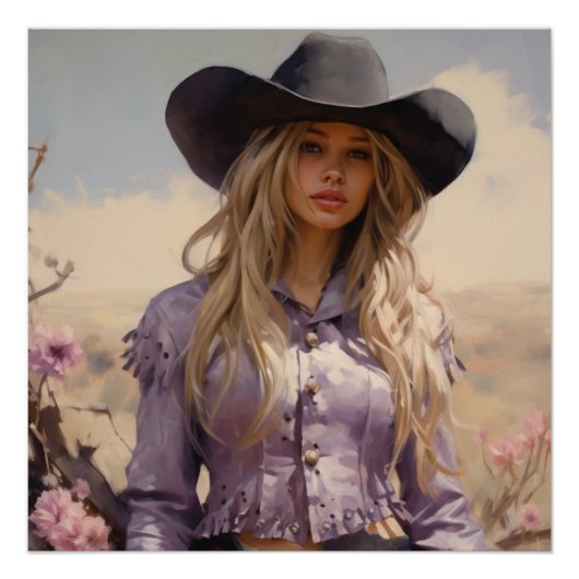 Poster Prairie Blossoms : Cowgirl Wall Art (Devant)