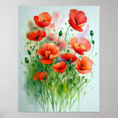 Poster Prairie de coquelicots, aquarelle - (Devant)