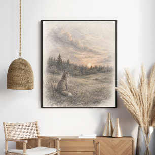 Poster Prairie de coucher de soleil   Forêt de graphite r