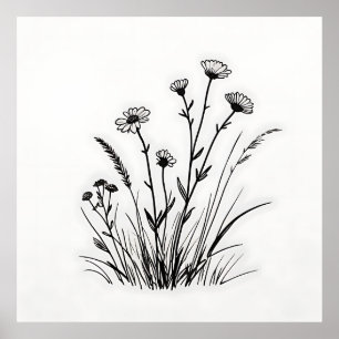 Poster Prairie de fleurs sauvages Art en ligne de marguer