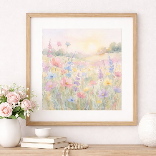 Poster Prairie de Fleurs Sauvages Pastel