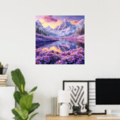 Poster Prairie de fleurs violettes Lac alpin Coucher de s (Bureau à domicile)