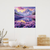 Poster Prairie de fleurs violettes Lac alpin Coucher de s (Cuisine)