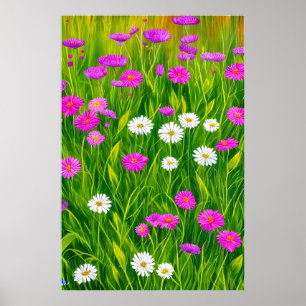 Poster prairie fleurie en été, marguerites
