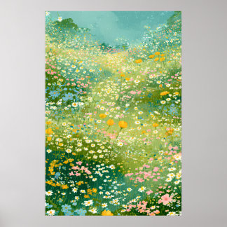 Poster Prairies Colorées de Fleurs Sauvages