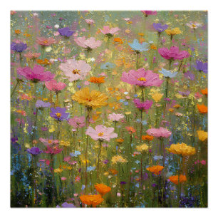 Poster Prairies de fleurs sauvages colorées 3