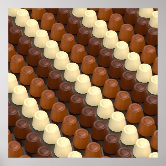 Poster Pralines de chocolat noir, blanc et lait (Devant)