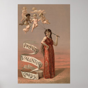 Poster Prang's Valentine Cards AD, Woman & Cherubs