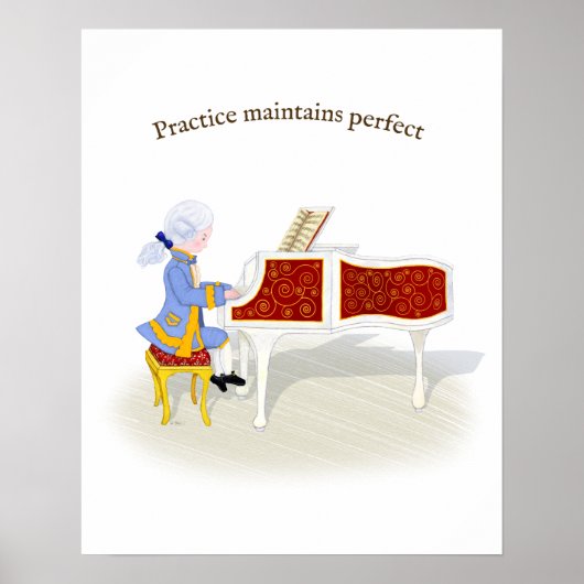 Poster Pratique Maintient Parfait Mozart Jouer Piano (Devant)