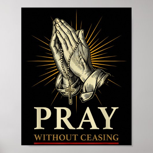 Poster Praying Hands Jesus Cross Rosary Faith Devotion Pr (Devant)