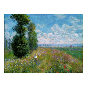 Poster Pré avec des peupliers par Claude Monet