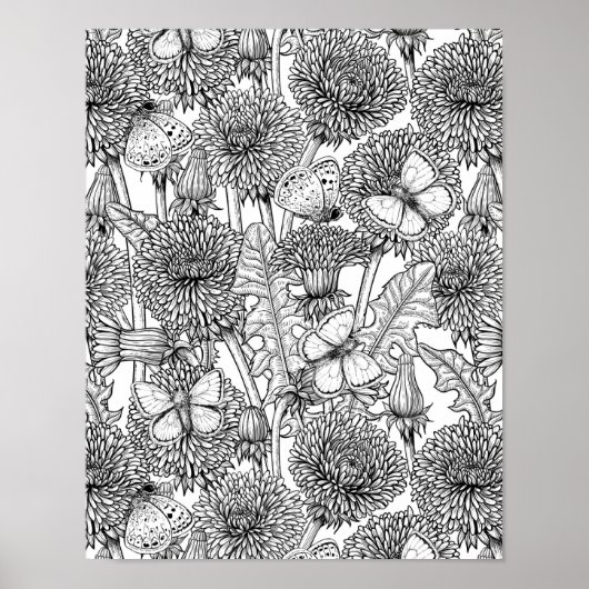 Poster Pré Dandelion en noir et blanc (Devant)