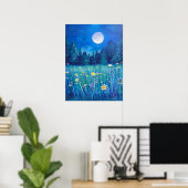 Poster Pré et forêt sous une Pleine lune (Bureau à domicile)