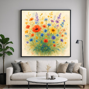 Poster Pré fleur sauvage - Aquarelle Peinture Style Art