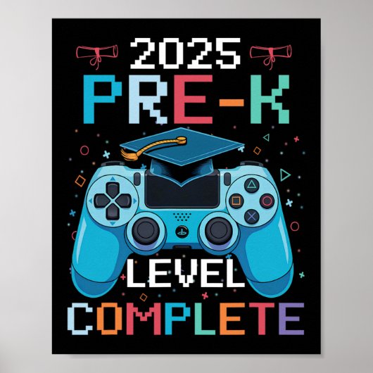Poster Pre-k Level Complete Video Gamer Boy Graduation (Devant)