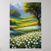 Poster Pré vert et Fleurs blanches (Devant)