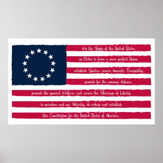 Poster Préambule de la Constitution Drapeau Betsy Ross (Devant)
