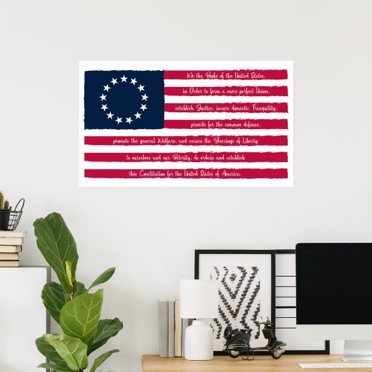 Poster Préambule de la Constitution Drapeau Betsy Ross (Bureau à domicile)