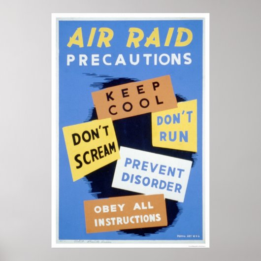 Poster Précautions de raid aérien 1941 WPA (Devant)